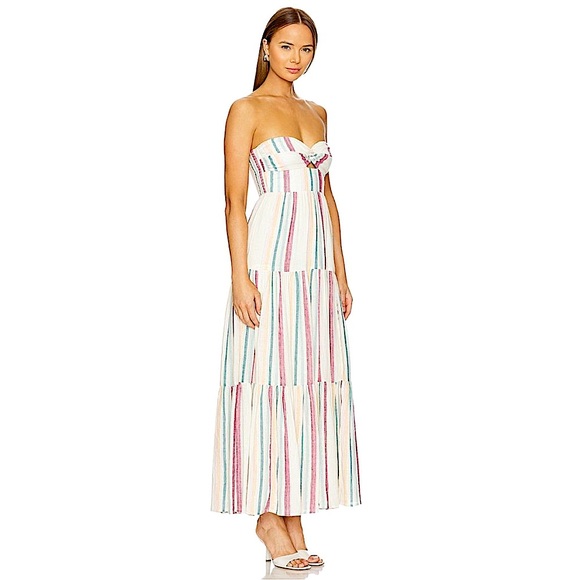 Lspace Alessandra Strapless Dress Striped Twist Front Sm Pink Blue Silver Cream - Picture 5 of 10